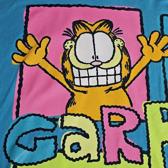 Vintage Garfield T-Shirt Paws Jim Davis Blue Odie Nermal Pooky Womens 3X Neon - Picture 3 of 11